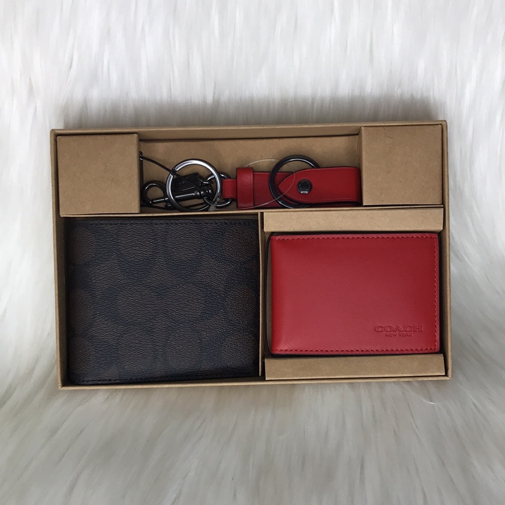Boxed 3 In 1 Wallet Gift Set In Colorblock Signature Canvas - Picture 9 of 14